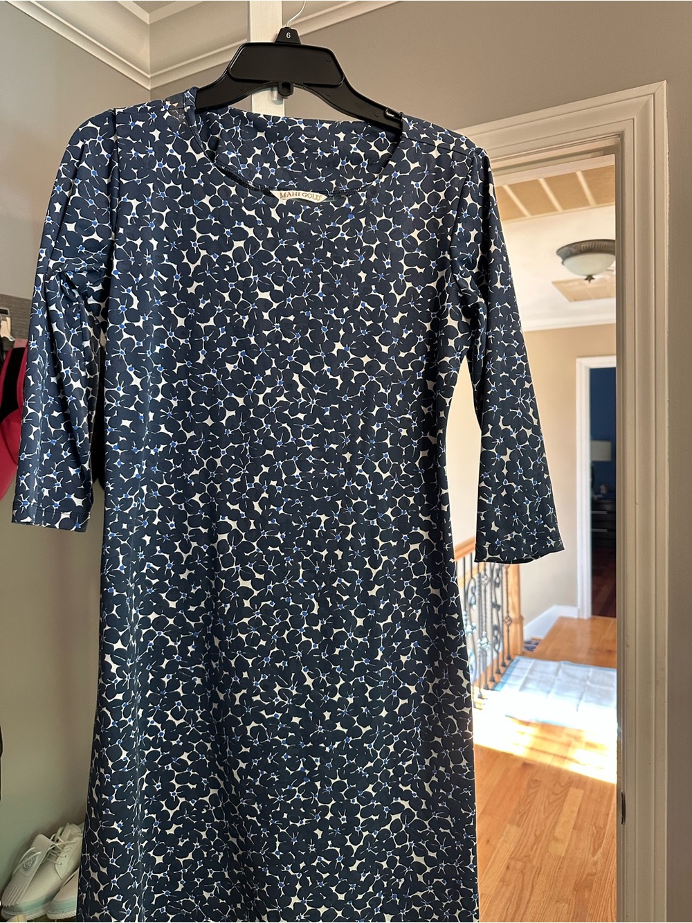 MAHI GOLD Navy and White Floral Long Sleeve Dress